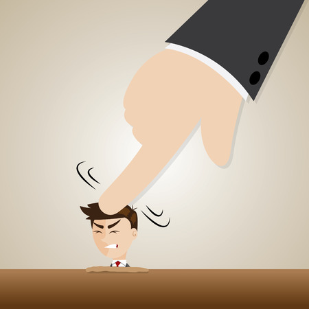 illustration of cartoon businessman crushed head by boss hand in oppressive conceptのイラスト素材