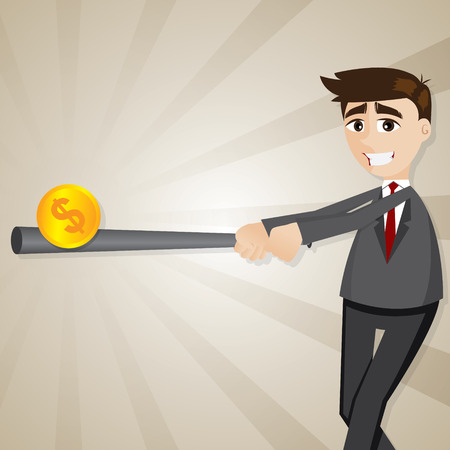 illustration of cartoon businessman hitting money coin baseball style in success conceptのイラスト素材