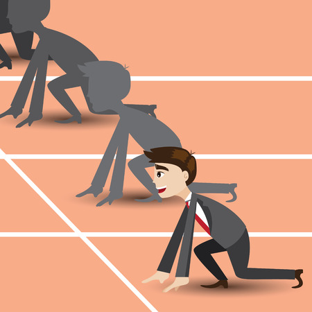 illustration of cartoon businessman on racetrack in business competition conceptのイラスト素材