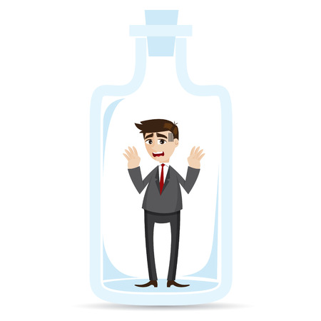 illustration of cartoon businessman captured in bottleのイラスト素材