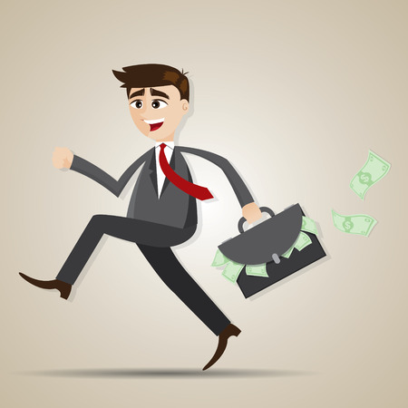 illustration of cartoon businessman running with bag full of money in salaryman conceptのイラスト素材
