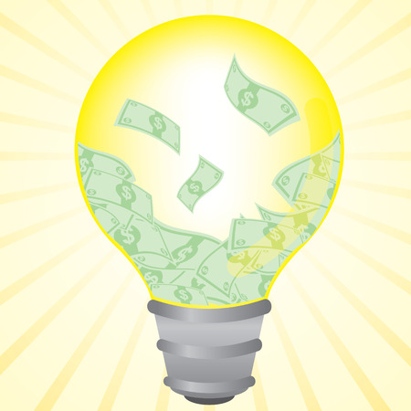illustration of money cash in idea bulb. Idea value concept.のイラスト素材