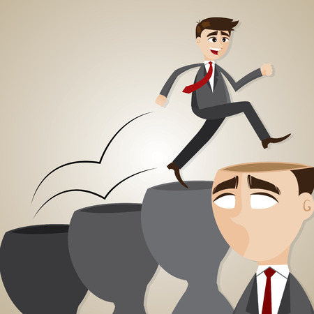 illustration of cartoon businessman step on head in progress conceptのイラスト素材