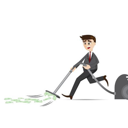 illustration of cartoon businessman with vacuum cleaner in financial conceptのイラスト素材