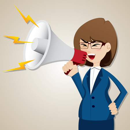 illustration of cartoon businesswoman shout out with megaphoneのイラスト素材