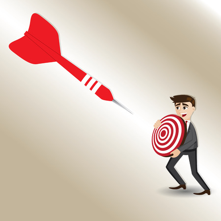 illustration of cartoon businessman with targeted dart in success conceptのイラスト素材