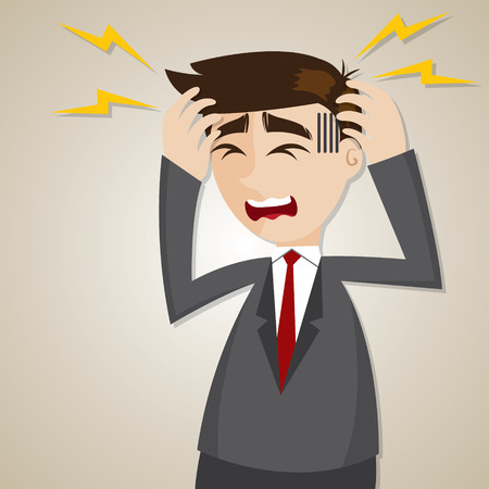 illustration of cartoon businessman headache in office syndrome conceptのイラスト素材