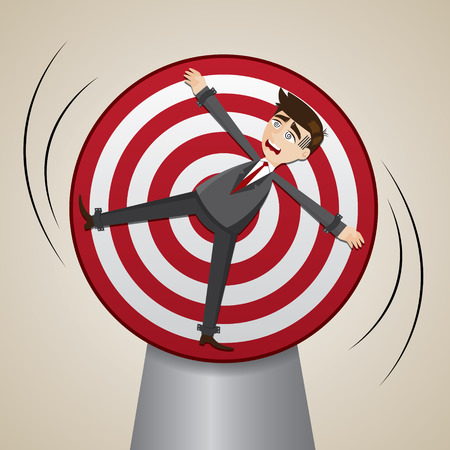 illustration of cartoon businessman locked on spinning target in work overload conceptのイラスト素材