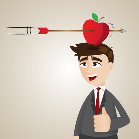 illustration of cartoon businessman with targeted apple on his head in success conceptのイラスト素材