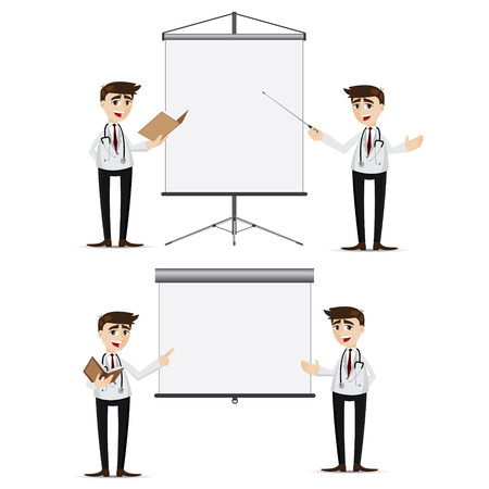illustration of cartoon doctor presentation with blank board setのイラスト素材