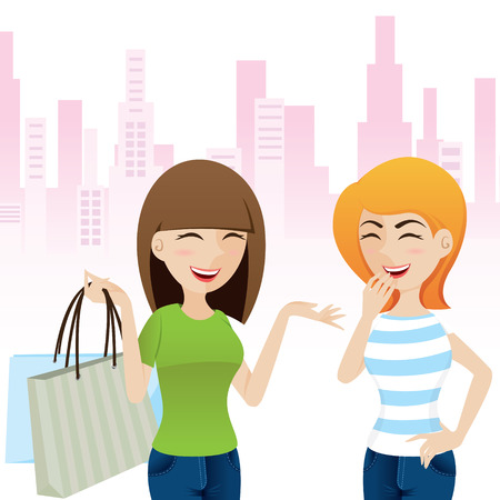 illustration of cartoon happy girl talking after shopping in teenage lifestyle conceptのイラスト素材