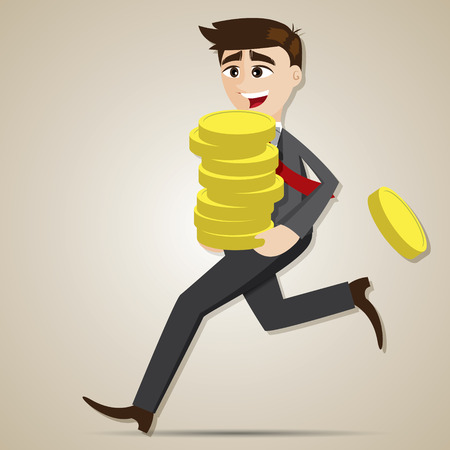 illustration of cartoon businessman holding gold coin in earnings conceptのイラスト素材