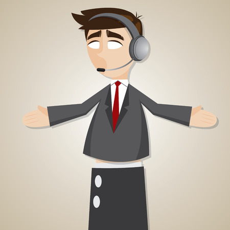 illustration of cartoon puppet businessman with headphone in presentation conceptのイラスト素材