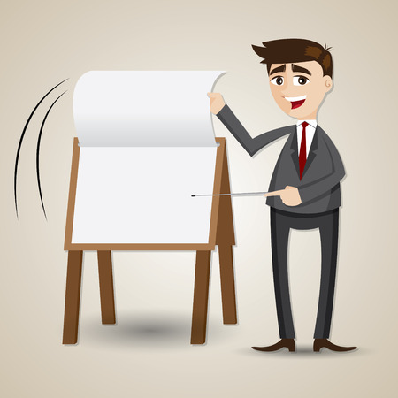 illustration of cartoon businessman flip paper on presentation boardのイラスト素材