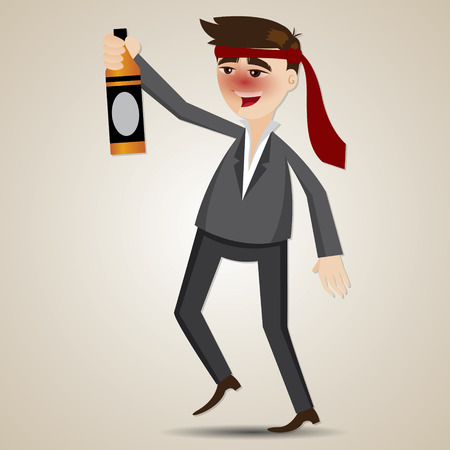 illustration of cartoon drunk businessman with alcohol bottle in relaxing conceptのイラスト素材