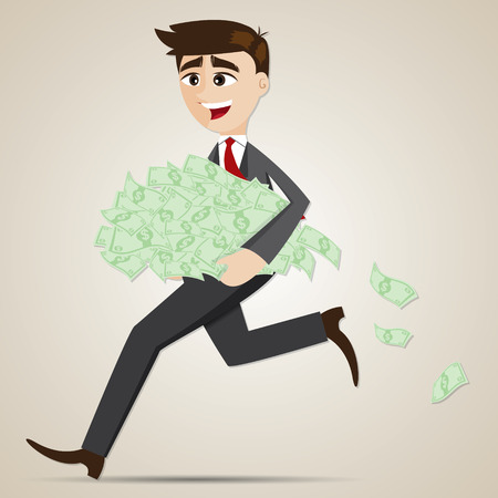 illustration of cartoon businessman carrying money cash in salary conceptのイラスト素材