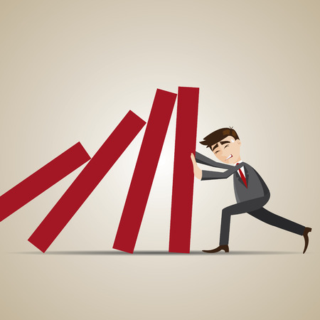 illustration of cartoon businessman resist dominos fallingのイラスト素材
