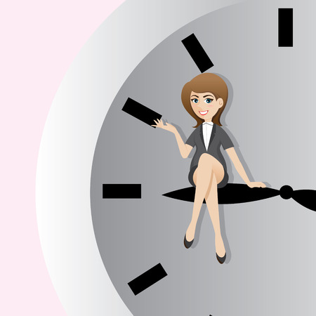 illustration of cartoon businesswoman sitting on clockwiseのイラスト素材