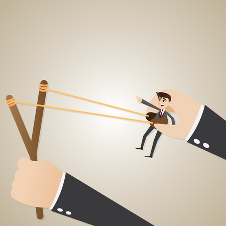 illustration of cartoon businessman set up on catapultのイラスト素材
