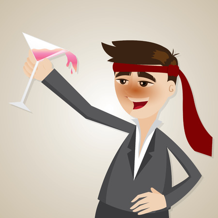 illustration of cartoon drunk businessman with glass of cocktailのイラスト素材
