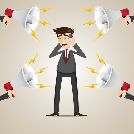 illustration of cartoon businessman with noisy megaphone in problem conceptのイラスト素材