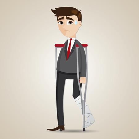 illustration of cartoon broken leg businessman with crutchのイラスト素材