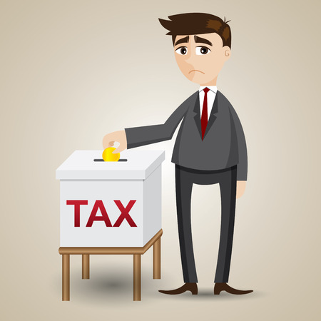 illustration of cartoon businessman drop gold coin in tax boxのイラスト素材