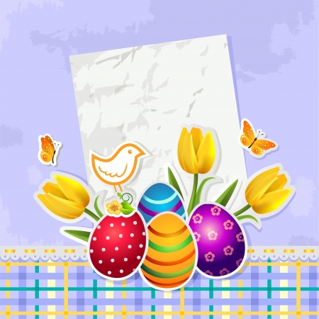 Easter eggs background blue bird on a sheet of paper crumpledのイラスト素材