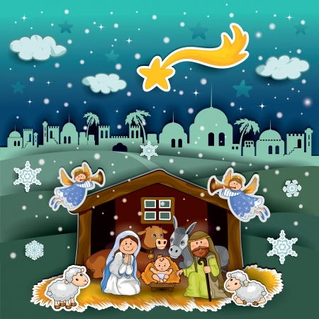 Nativity of landscape collage effect - transparency and blending effects gradient mesh-EPS 10のイラスト素材