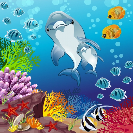 Delfini su sfondo marino-transparency and blending effects gradient mesh-EPS 10のイラスト素材