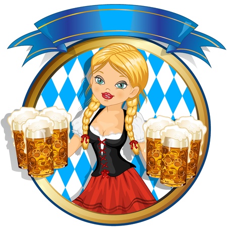 Waitress Bavaria wit beer mugs decoratedのイラスト素材