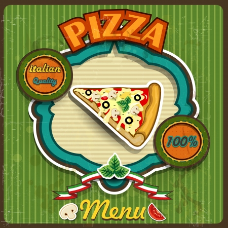 Pizza menu vintage style -several levels-transparency blending effects and gradient meshのイラスト素材