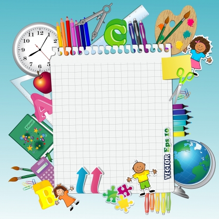 Sheet of paper with school tools-transparency blending effects and gradient meshのイラスト素材