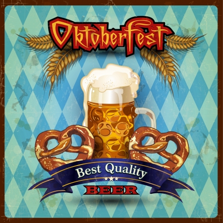 Glasses of beer with pretzels のイラスト素材