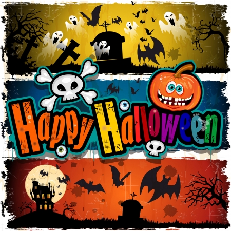 Set of Happy Halloween Bannerのイラスト素材