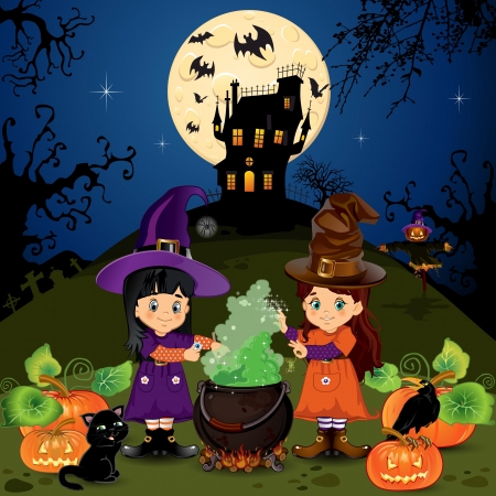  Little witches who do a spellのイラスト素材