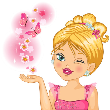Little princess with butterflies and floral decorations-transparency blending effects and gradient mesh-EPS10のイラスト素材