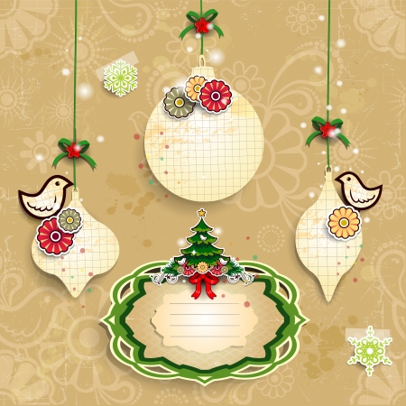 Christmas balls decorated with paper flowers and birds seamless lights sfonfo aged-transparency blending effects and gradient mesh-EPS 10のイラスト素材