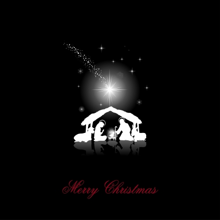 nativity scene with the Holy Family white silhouettes on a black background -transparency blending effects and gradient mesh-EPS10のイラスト素材