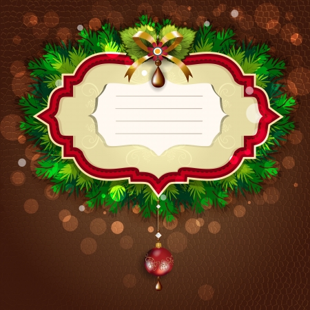 Label Christmas  with pine branches and red decorations on chocolate background-lights of transparency and blending effects gradient mesh EPS-10のイラスト素材