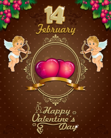 Poster hearts cupid and decorations for Valentine's Day-transparency blending effects and gradient meshのイラスト素材