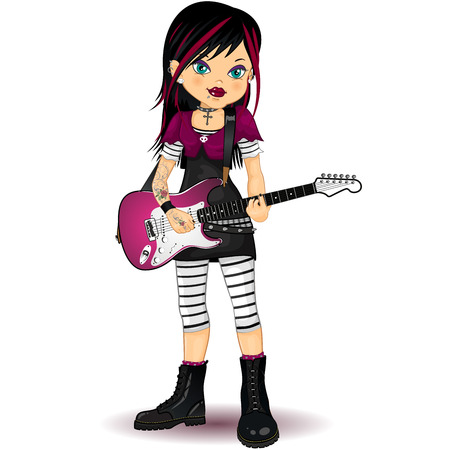 Punk girl with electric guitarのイラスト素材