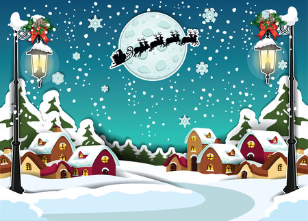Country rural snowy at Christmas with Santa\'s sleighのイラスト素材