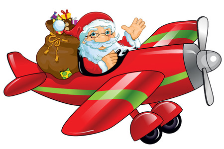Santa Claus and gifts on an airplane-single level-Transparency blending effects and gradient mesh-EPS 10のイラスト素材