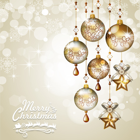 Christmas greeting cards golden balls hanging light background-Transparency blending effects and gradient mesh-EPS 10のイラスト素材