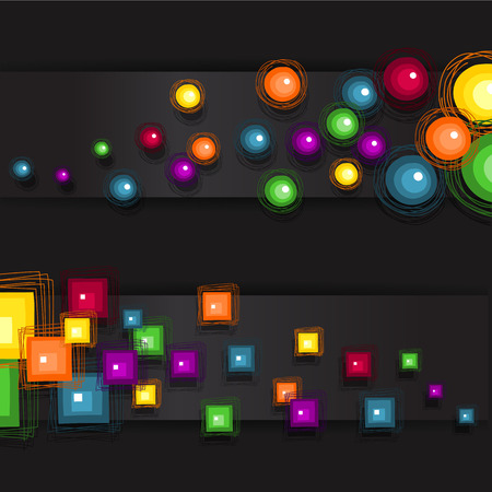 Banner circles and squares dark background-Transparency blending effects and gradient messのイラスト素材