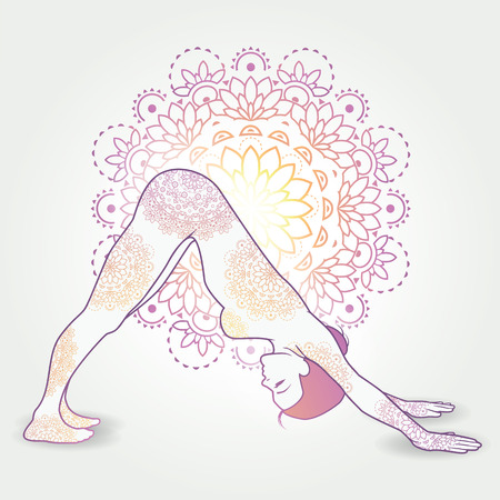 Yoga Asana Adho Mukha Svanasana, Down Dog With Decoration-transparency blending effects and gradient mesh-EPS 10.のイラスト素材