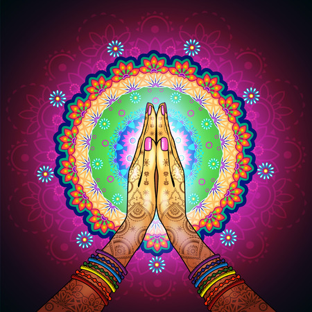 Hands decorated greeting position namaste-transparency blending effects and gradient mesh-EPS 10.のイラスト素材