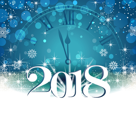 White New Year on a Blue Background with Clock and Snowflakes-Transparency blending effects and gradient mesh-EPS 10.のイラスト素材