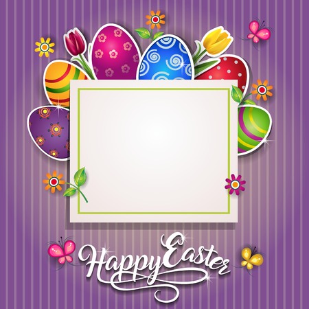 Easter Card With Eggs and Flowers With Space to Insert Your own Text-transparency blending effects and gradient mesh-EPS 10. Vector illustration.のイラスト素材